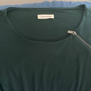 Calvin Klein Teal Scoop-Neck Top with Silver Zip